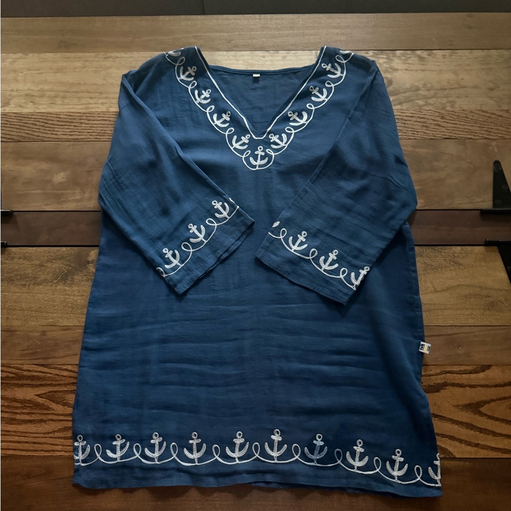 Navy Blue Tunic with Anchor Embroidery